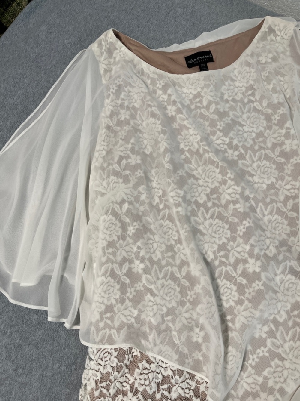Ivory Lace Overlay Dress with Sheer Cape 20W Mother Bride Cocktail - Picture 7 of 12